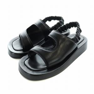 厚底サンダル フラット ロゴ スクエアトゥ イタリア製 ストラップ 36 23cm 黒 ブラック GY19