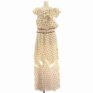 ワンピース ドレス ノースリーブ ドット フリル ロング 水玉 US6 白 赤 レッド /G MT GY19