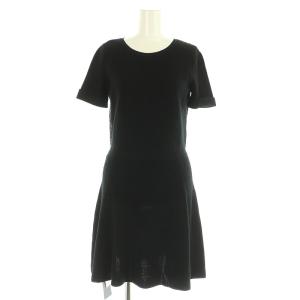 ニットワンピース ミニ 半袖 バックリボン レース 切替 S ブラック /MY OS GY19 AX
