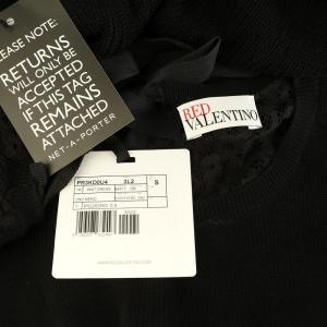 RED VALENTINO REDVALENTINO ニットワンピース ミニ 半袖 バックリボン レース 切替 S ブラック /MY OS GY19 AX
