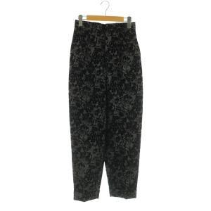 ウールパンツ タック テーパード 花柄 フロッキー ハイウエスト 34 ブラック グレー /MY OS