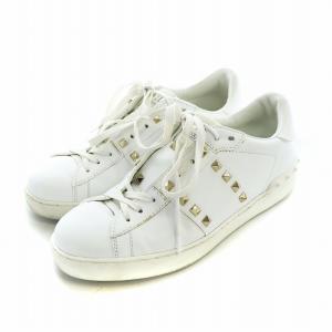 VALENTINO ローカットスニーカー シューズ 靴 ロゴ レザー ロック スタッズ 40 25cm 白 ホワイト GY19