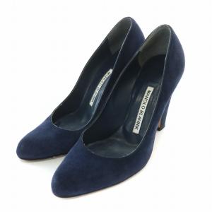 パンプス アーモンドトゥ チャンキーヒール スエード 35.5 紺 ネイビー /BB MT GY19