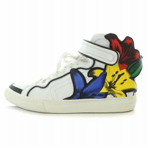 LILY リリー ハイカットスニーカー シューズ レザー 花 フラワーパッチ 40 白 ホワイト マルチカラー