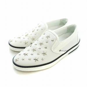 JIMMY CHOO スリッポン フラット スタッズ スター レザー ロゴ 40 25cm 白 ホワイト GY19 /MQ