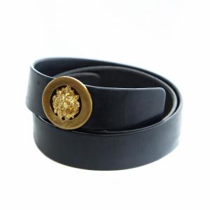 レザーベルト ゴールド金具 ロゴ ライオン 黒 ブラック GY19 /MQ