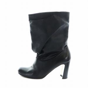 ショートブーツ チャンキーヒール レザー ロゴ 36.5 23.5cm 黒 ブラック GY19 /MQ