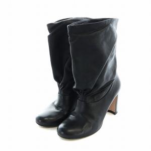 PRADA ショートブーツ チャンキーヒール レザー ロゴ 36.5 23.5cm 黒 ブラック GY19 /MQ