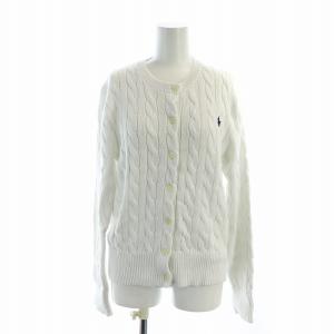 ニットカーディガン 長袖 シングル クルーネック ケーブル編み ロゴ刺繍 L 白 ホワイト GY19 /MQ