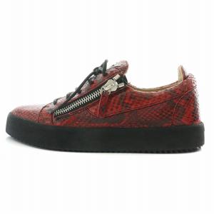 ローカットスニーカー シューズ 厚底 レザー パイソン ロゴ 39 赤 レッド /BB MT GY19