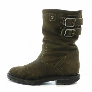 エンジニアブーツ ショートブーツ ヌバック ココマーク スエード ローヒール 35.5 カーキ /BB