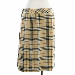BURBERRY LONDON ラップスカート ミドル ロゴ ノバチェック 麻混 リネン混 絹混 シルク混 13 XL ベージュ GY19