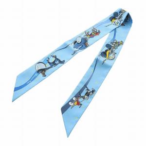 HERMES スペース ダービー Space Derby ツイリー スカーフ ロゴ 総柄 絹 シルク 青 ブルー 063573S