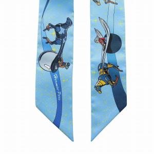 HERMES スペース ダービー Space Derby ツイリー スカーフ ロゴ 総柄 絹 シルク 青 ブルー 063573S
