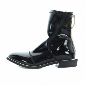 ショートブーツ ジップアップ ロゴ エナメル 38 24.5-25cm 黒 ブラック GY19 /MQ