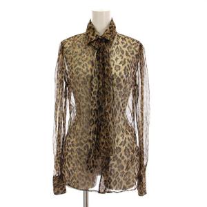 シアー シャツ ブラウス シースルー レオパード ヒョウ柄 ラメ 長袖 40 ベージュ 茶 /YM GY19