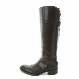 ロングブーツ ラウンドトゥ ローヒール レザー 36.5 茶 ブラウン /BB MT GY19