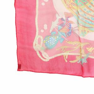 HERMES 大判スカーフ ストール 絹 シルク 総柄 深海魚 ロゴ ピンク マルチカラー GY19 /MQ