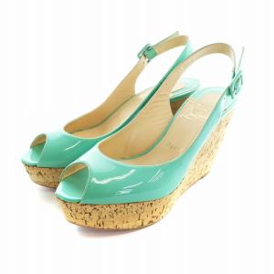 サンダル ウェッジソール ロゴ エナメル ストラップ 37 23.5cm 緑 グリーン GY19 /MQ