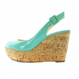 Christian Louboutin サンダル ウェッジソール ロゴ エナメル ストラップ 37 23.5cm 緑 グリーン GY19 /MQ