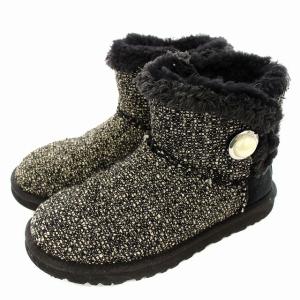ムートンブーツ ツイード ショート ブーツ 22cm 黒 ブラック /G MT GY19