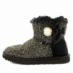 UGG ムートンブーツ ツイード ショート ブーツ 22cm 黒 ブラック /G MT GY19