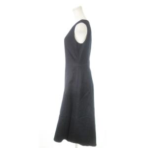 René basic tissue ロングワンピース ノースリーブ チェック 刺繍 総柄 36 S 紺 ネイビー