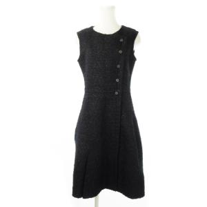 TISSUE ツイードワンピース ひざ丈 サイドボタンデザイン ファンシーツイード 36 S 黒 ブラック