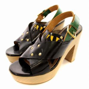 サンダル ウッドソール スタッズ ハイヒール イタリア製 36 黒 ブラック /G MT GY19