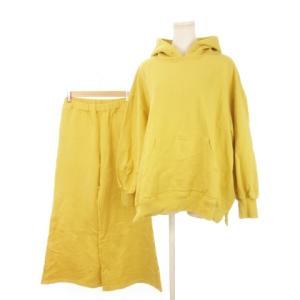 セットアップ 上下 2点セット 変形トレーナー サイドスリット ワイドパンツ フレア スウェット F 黄