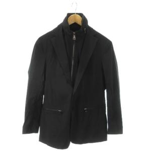 2点セット テーラードジャケット ベスト スタンドカラー ジップアップ フード収納 薄手 S 黒 ブラック