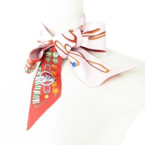 シルクスカーフ タイ リバーシブル シルク 絹 プリント ロゴ ネックレス柄 ピンク 赤 レッド /CK10