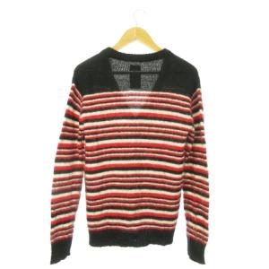 DIESEL 長袖カーディガン ニット Vネック モヘヤ混 ボーダー 総柄 ロゴプレート S 赤 レッド /AO19