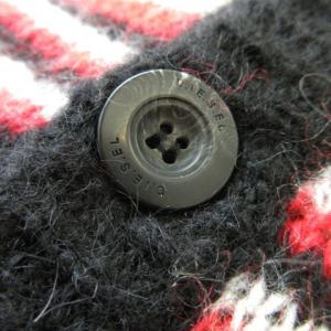 DIESEL 長袖カーディガン ニット Vネック モヘヤ混 ボーダー 総柄 ロゴプレート S 赤 レッド /AO19