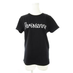 Tシャツ カットソー ラウンドネック 半袖 プリント Parisienne コットン 滑らか S 黒 ブラック
