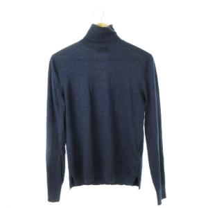 タートルネックニットセーター 長袖 ウール 薄手 ロゴ プレート S 青 ブルー /CK12 GY19