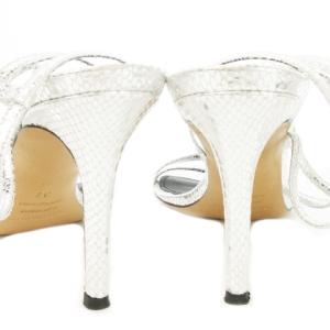ISABEL MARANT サンダル アンクルストラップ ハイヒール ピンヒール 型押し メタリック 37 24cm シルバーカラー