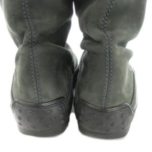 TOD'S ロングブーツ フラット スエード レースアップ リボン 37.5 24.5cm グレー /AO3 GY19