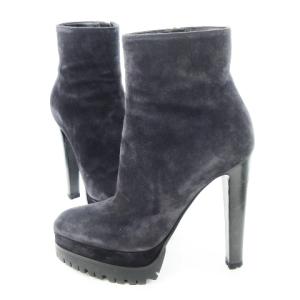 Sergio Rossi ショートブーツ ブーティ スエード レザー ハイヒール ストーム ゴールド金具 36 23.0cm ブルーグレー