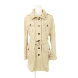 ゴートスエードコート 本革 やぎ革 ベルト 裏地ノバチェック 38 M ベージュ /AH5 GY19