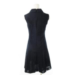 EMPORIO ARMANI 総レースワンピース ひざ丈 襟付き ノースリーブ カットワーク 刺繍 42 M 紺 ネイビー /CK19