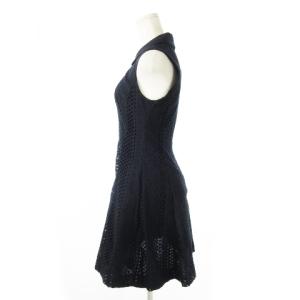 EMPORIO ARMANI 総レースワンピース ひざ丈 襟付き ノースリーブ カットワーク 刺繍 42 M 紺 ネイビー /CK19