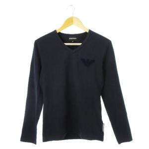 Tシャツ カットソー ロンT Vネック 長袖 ロゴ ワッペン 相良刺繍 ストレッチ S 紺 ネイビー /CK2