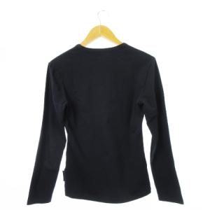 EMPORIO ARMANI Tシャツ カットソー ロンT Vネック 長袖 ロゴ ワッペン 相良刺繍 ストレッチ S 紺 ネイビー /CK2