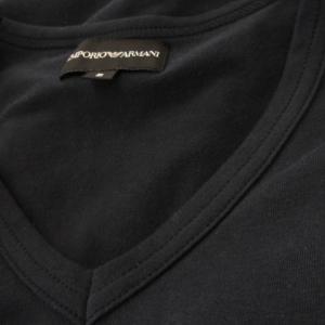 EMPORIO ARMANI Tシャツ カットソー ロンT Vネック 長袖 ロゴ ワッペン 相良刺繍 ストレッチ S 紺 ネイビー /CK2