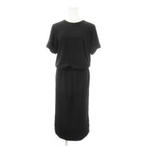 ワンピース ロング 半袖 ウエストゴム サイドスリット 黒 ブラック /AH15 GY19