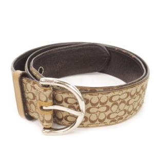 ベルト バックル ハトメ キャンバス レザー シグネチャー 総柄 M 茶 ブラウン /MN4 GY19