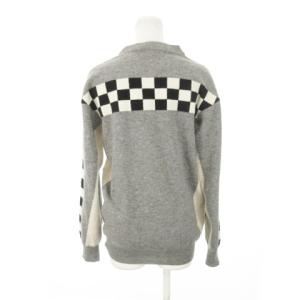 STELLA McCARTNEY ニット セーター クルーネック 長袖 ウール アニマル 猫 ネコ 配色 チェック 38 M グレー /AH6