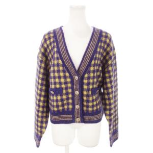 カーディガン ニット Vネック 長袖 もっちり チェック 36 S 紫 パープル /MN8 GY19