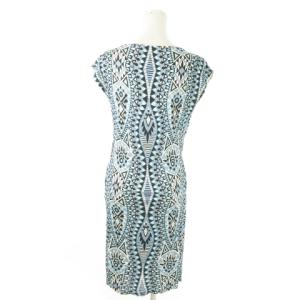 Emilio Pucci ひざ丈ワンピース 半袖 アシンメトリー とろみ感 ギャザー プッチ柄 総柄 ロゴ 小さいサイズ 34 XS